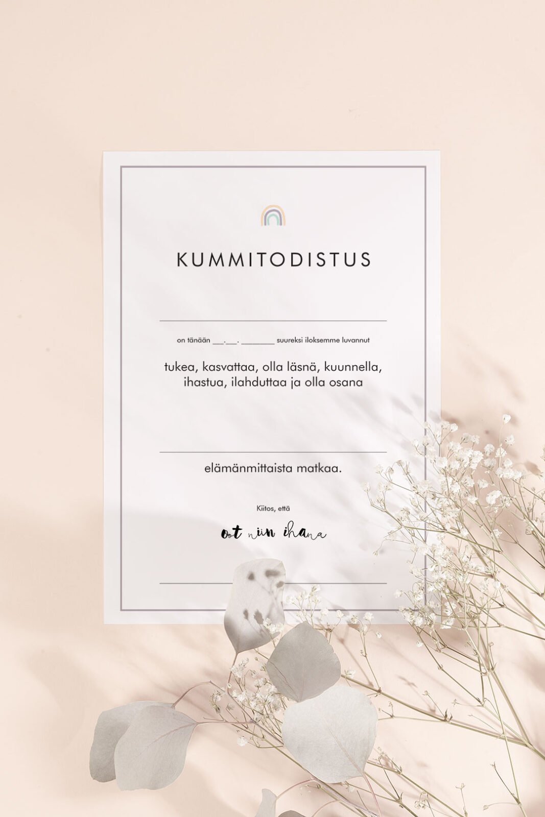 Kummitodistus A4 Itse Tulostettava Oot Niin Ihana